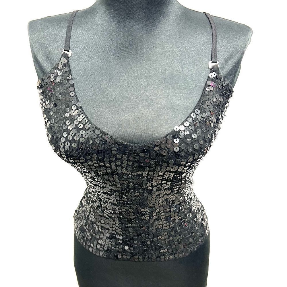 Forever 21 vintage y2k black knit sequin v neck sz S convertible straps NWT